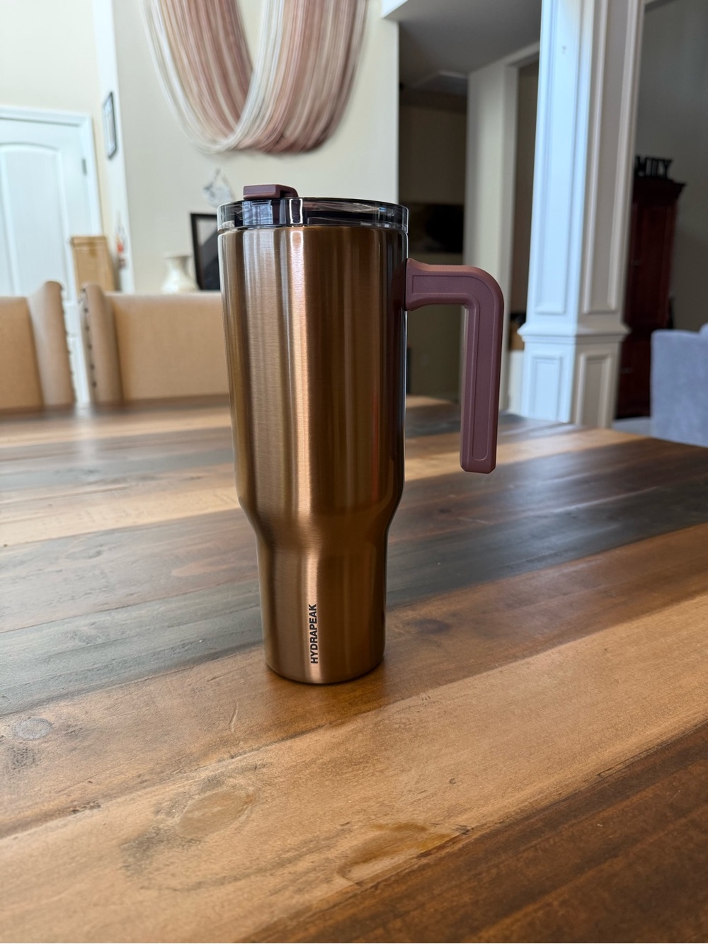 Hydrapeak 40oz Bronze Travel Mug with Mauve Handle